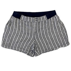 Lane Bryant Linen Blend Shorts Pull-On Elastic Waist Size 14 Navy Blue and White
